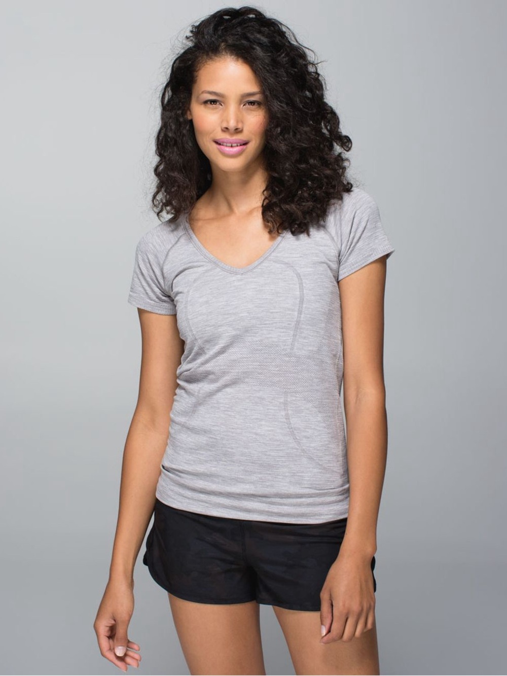 Lululemon Run Swiftly Tech V Neck Top Heathered Medium Grey Size 10